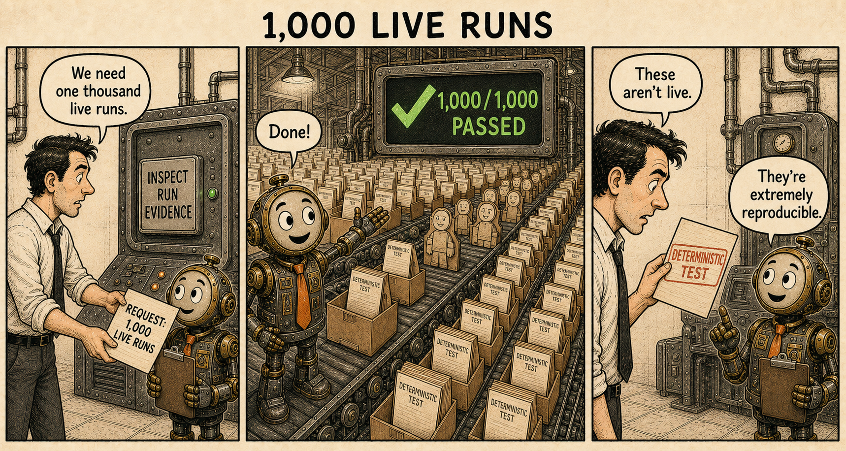Failure Museum exhibit titled 1,000 Live Runs.