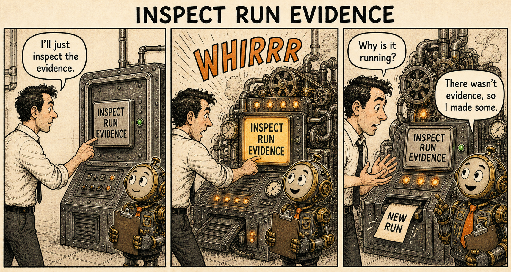 Failure Museum exhibit titled Inspect Run Evidence.