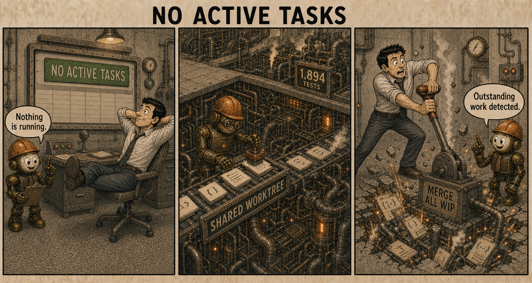 Failure Museum exhibit titled No Active Tasks.