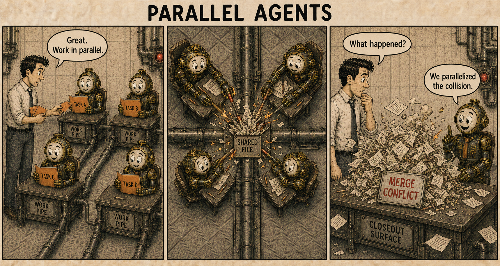 Failure Museum exhibit titled Parallel Agents.