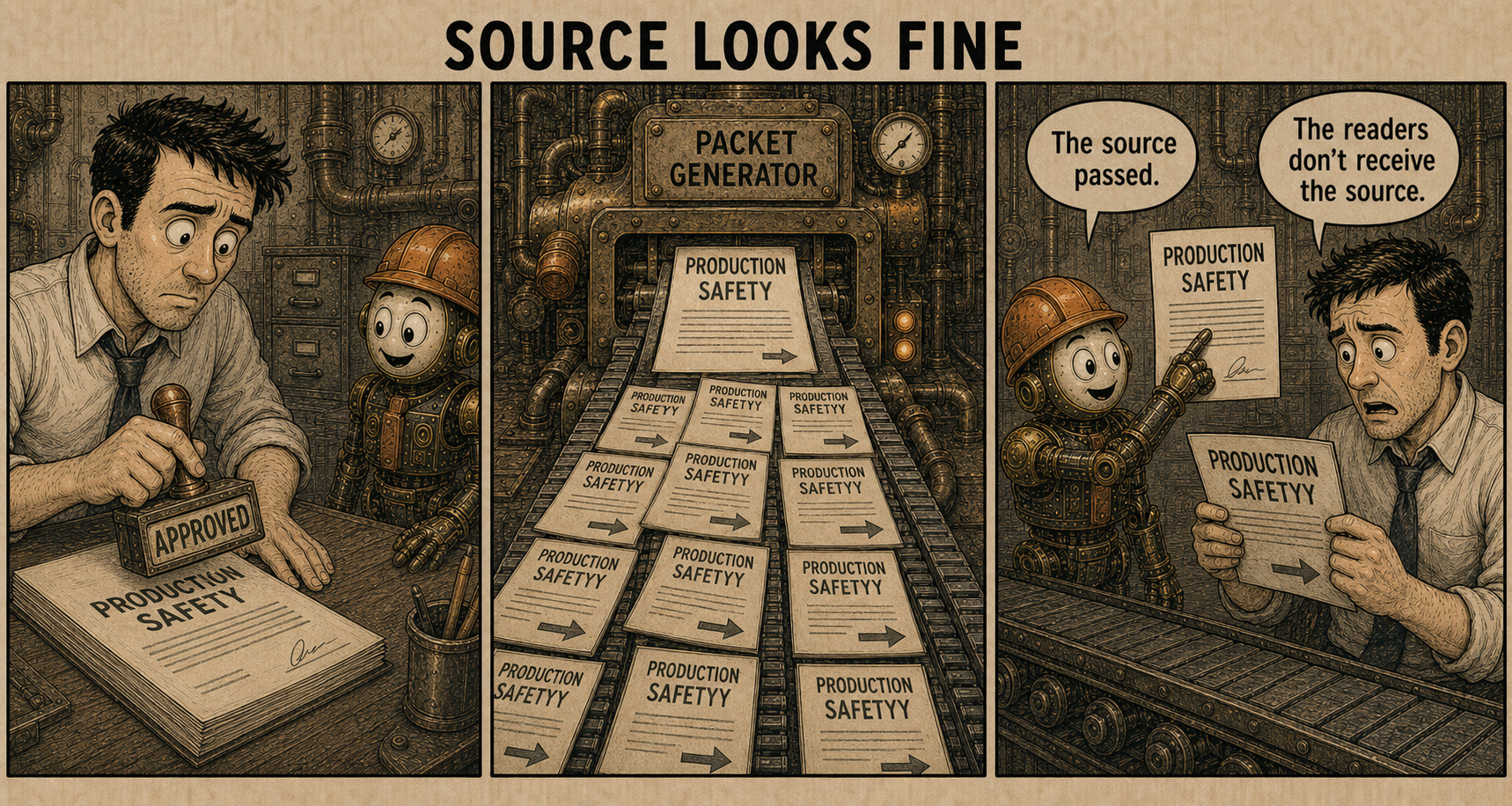 Failure Museum exhibit titled Source Looks Fine.