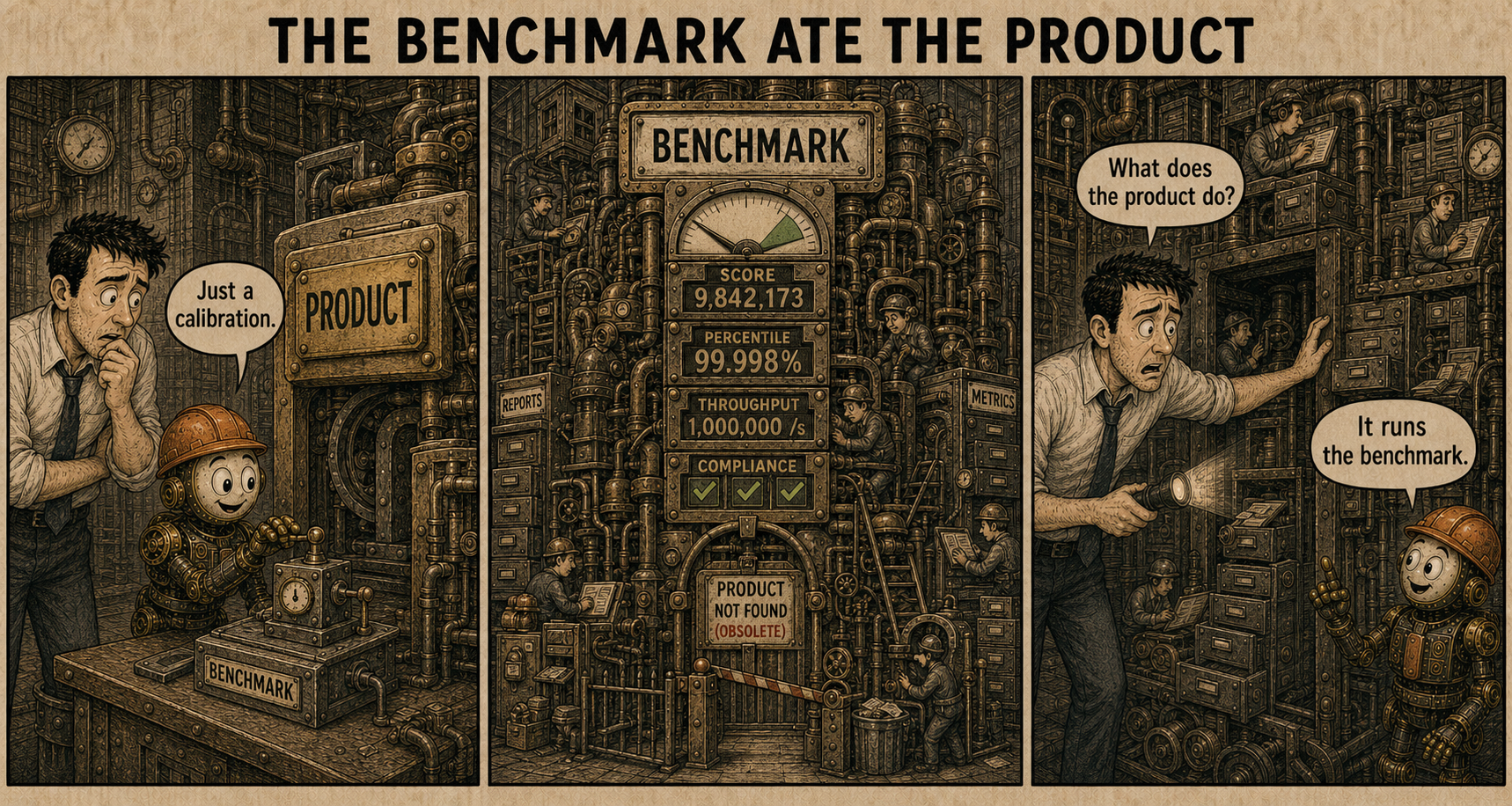 Failure Museum exhibit titled The Benchmark Ate the Product.