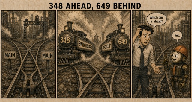 Failure Museum exhibit titled 348 Ahead, 649 Behind.