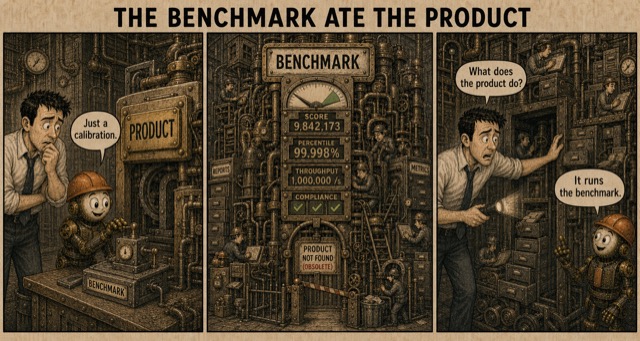 Failure Museum exhibit titled The Benchmark Ate the Product.